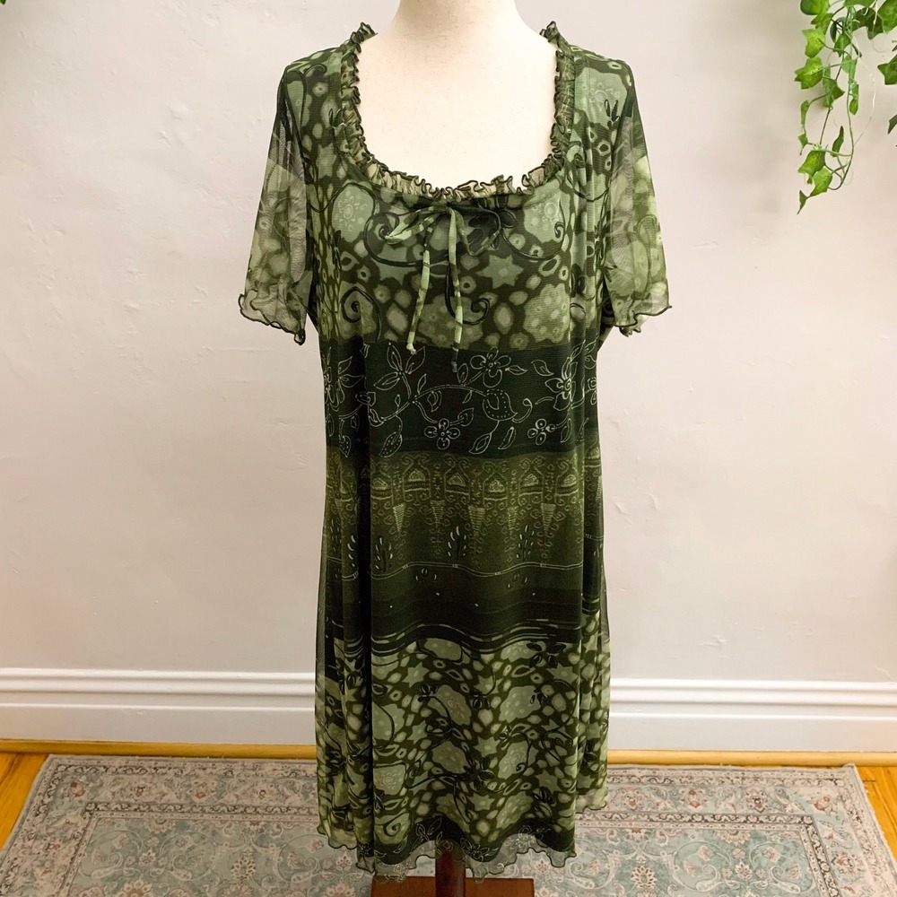 Vintage Y2K Fairy Green Mesh Dress L XL